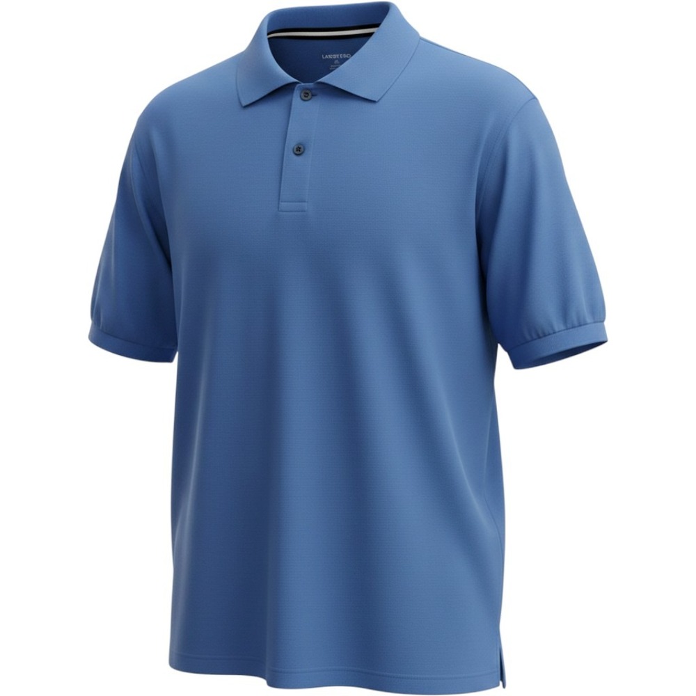 Lands End Men's Pique Short Sleeve Polo Shirt XL Blue Cotton Tipped Collar